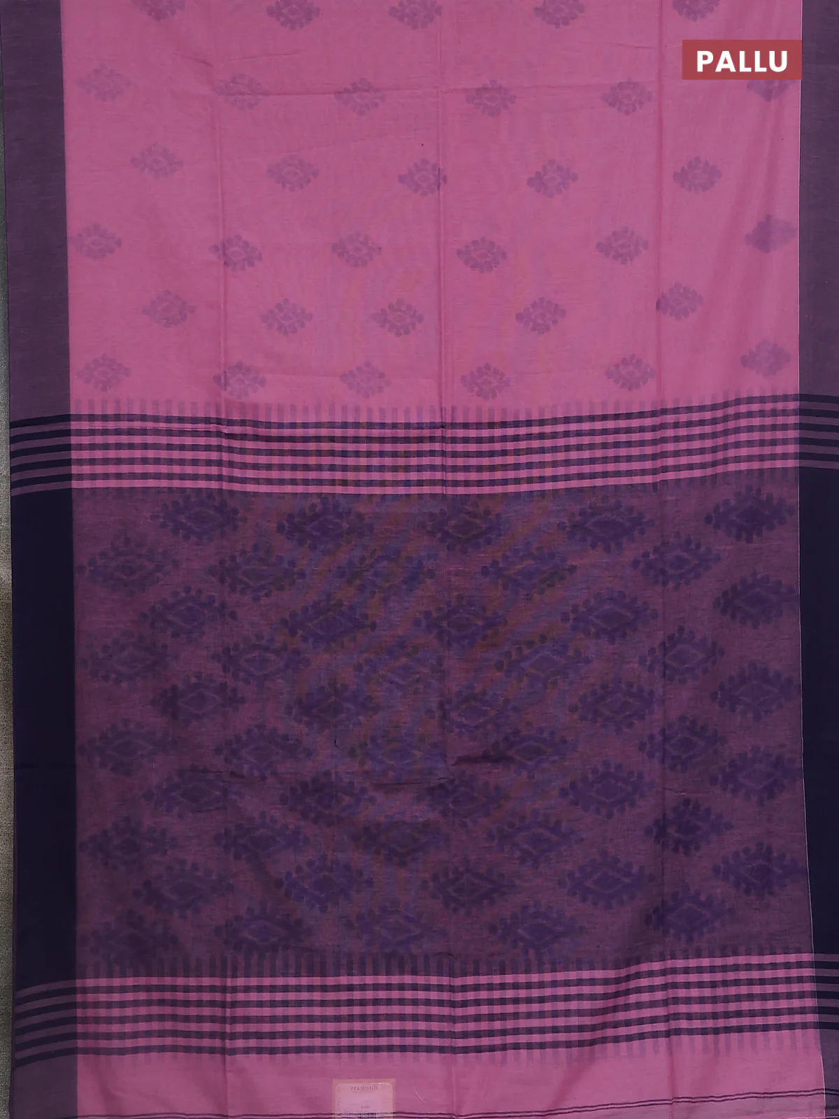 Bengal soft cotton saree pastel pink and navy blue with butta weaves and simple border - Image 3