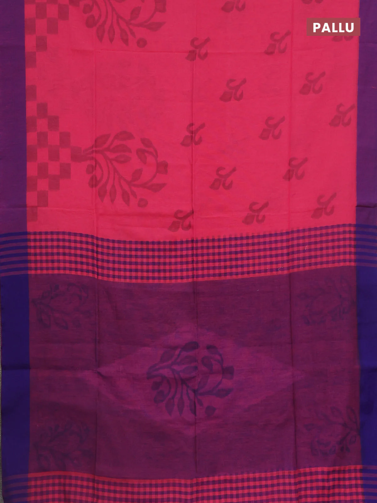 Bengal soft cotton saree peach pink and blue with allover butta weaves and simple border - Image 3