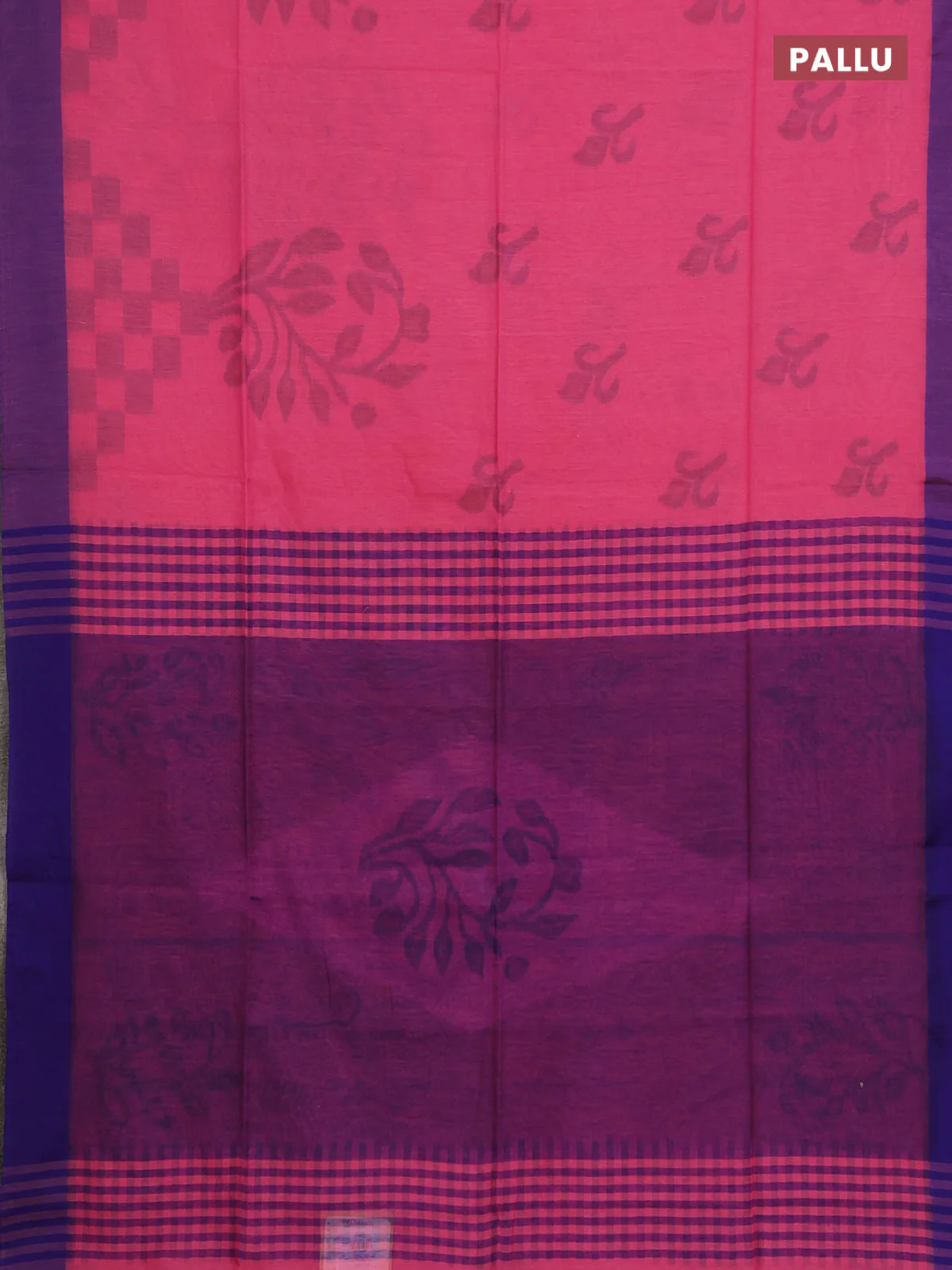 Bengal soft cotton saree peach pink and blue with allover weaves and simple border - Image 3