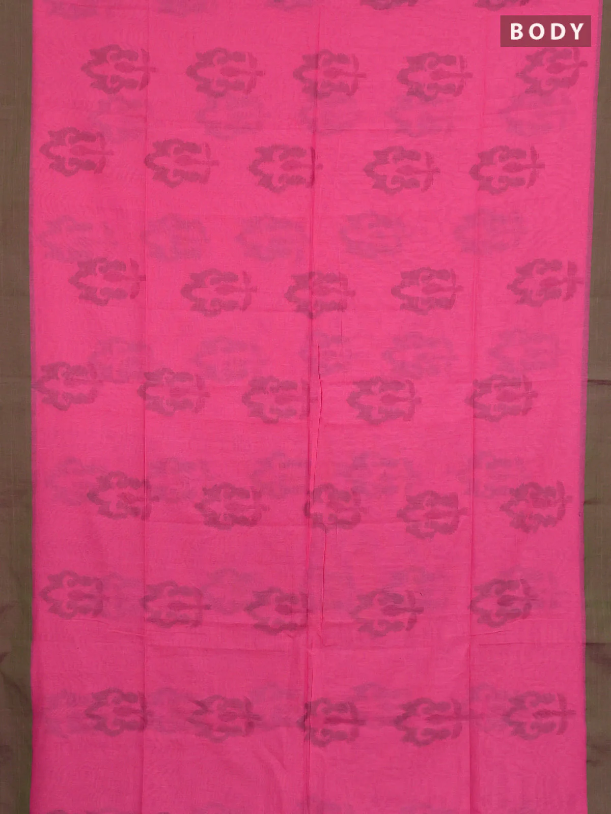 Bengal soft cotton saree peach pink and green with allover butta weaves and simple border - Image 2