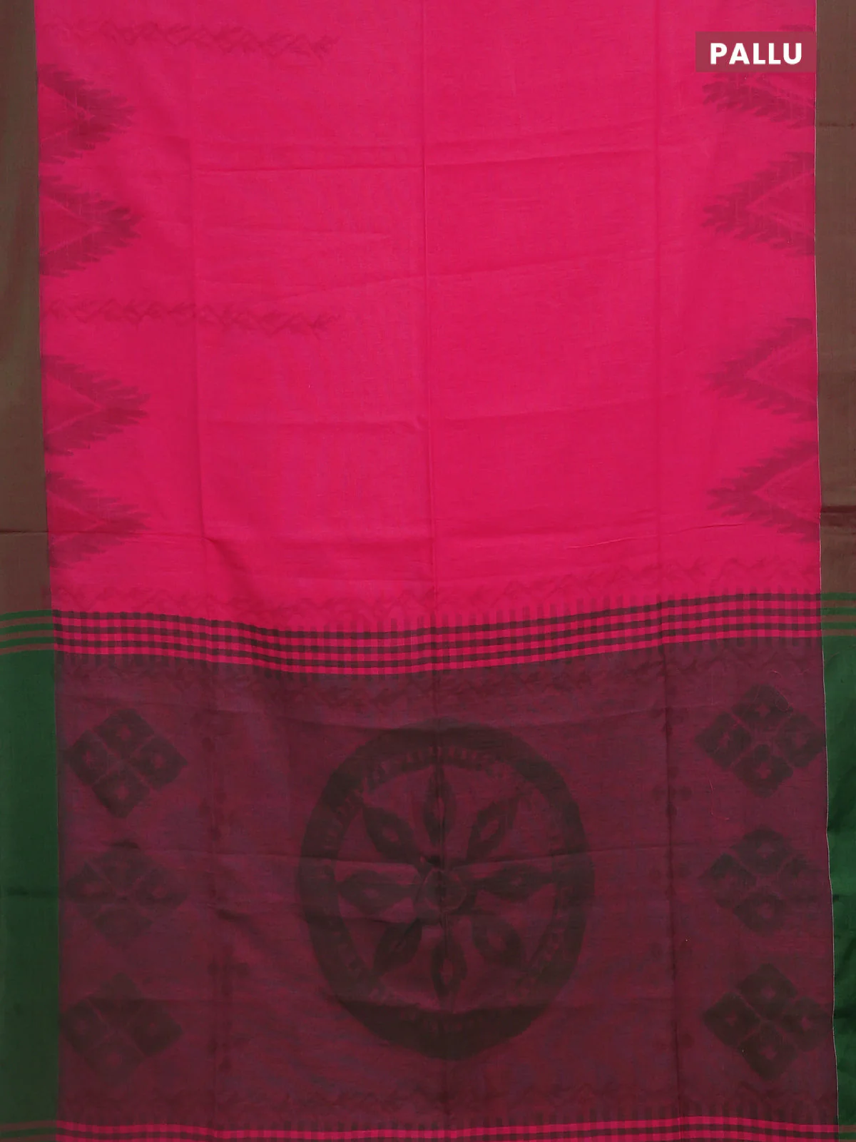Bengal soft cotton saree peach pink and green with allover butta weaves and simple border - Image 3