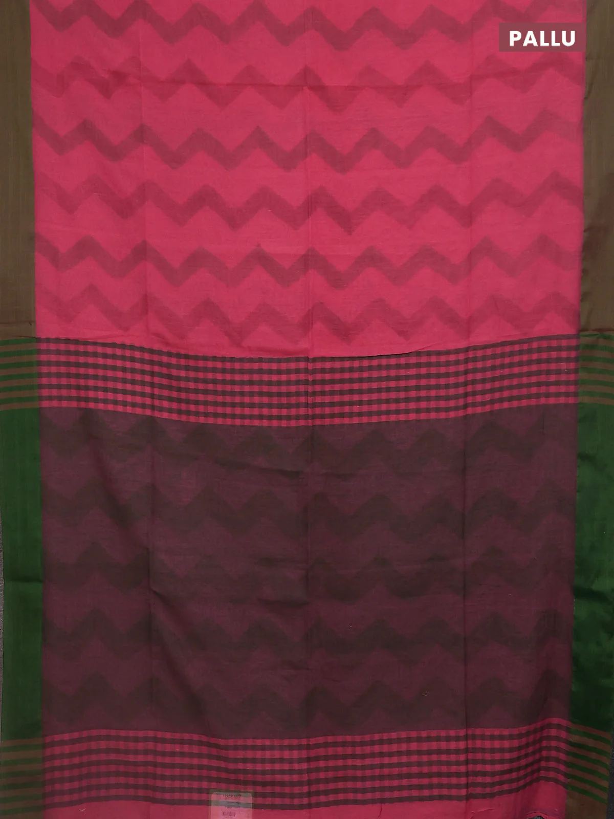 Bengal soft cotton saree peach pink and green with allover weaves and simple border - Image 3