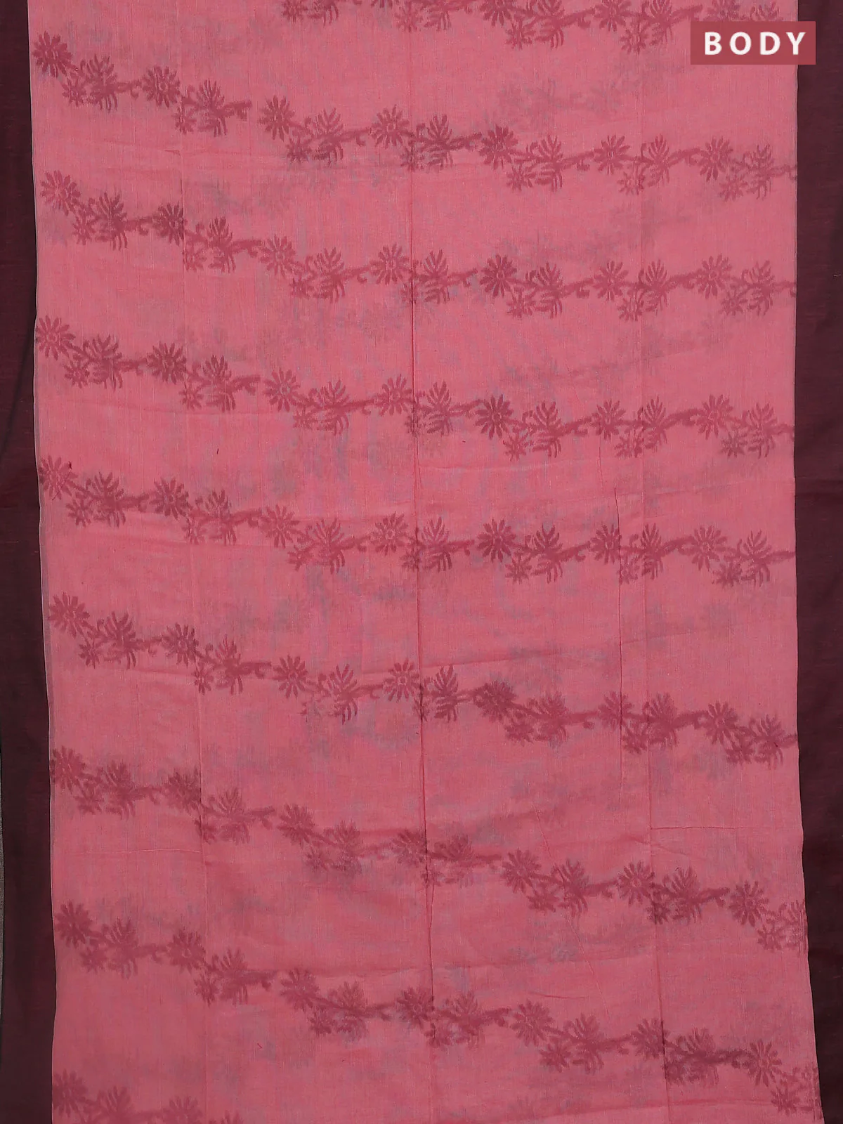 Bengal soft cotton saree peach pink and green with allover weaves and simple border - Image 2