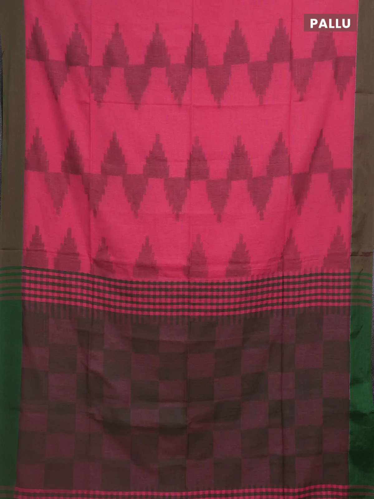 Bengal soft cotton saree peach pink and green with allover weaves and simple border - Image 3
