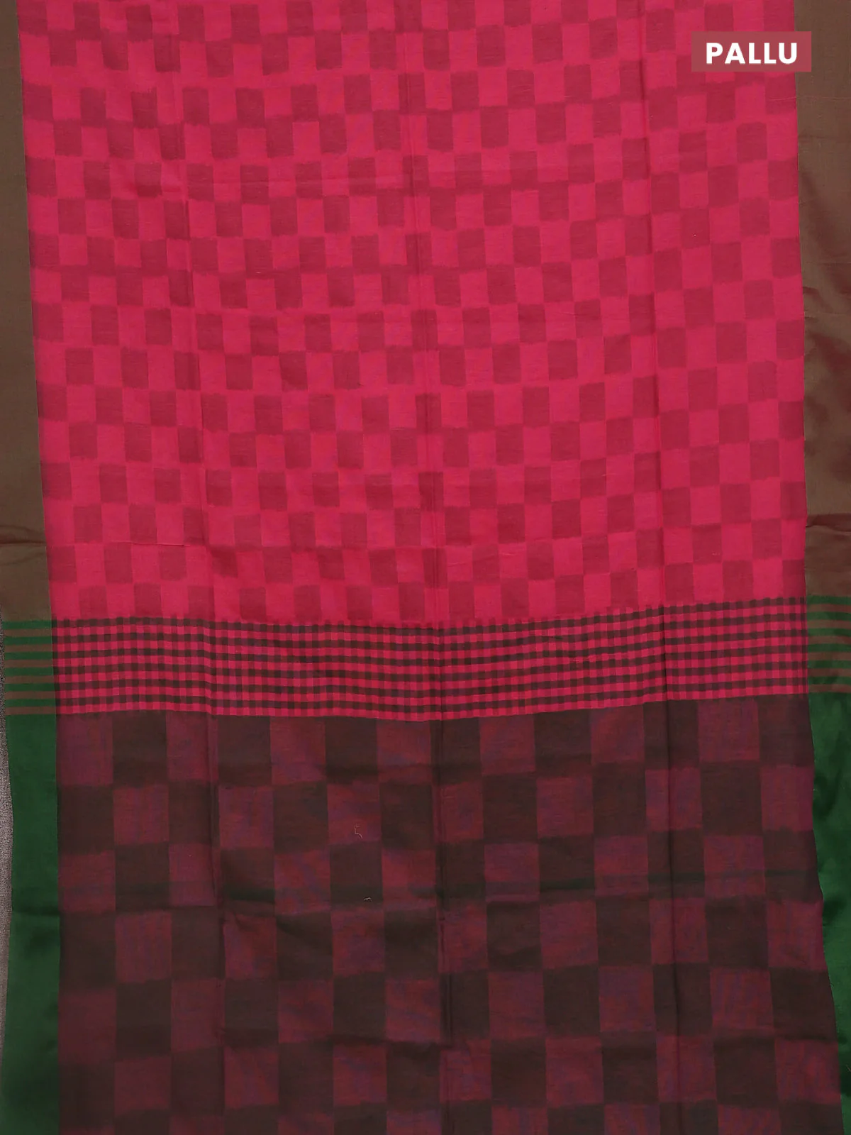 Bengal soft cotton saree peach pink and green with allover weaves and simple border - Image 3