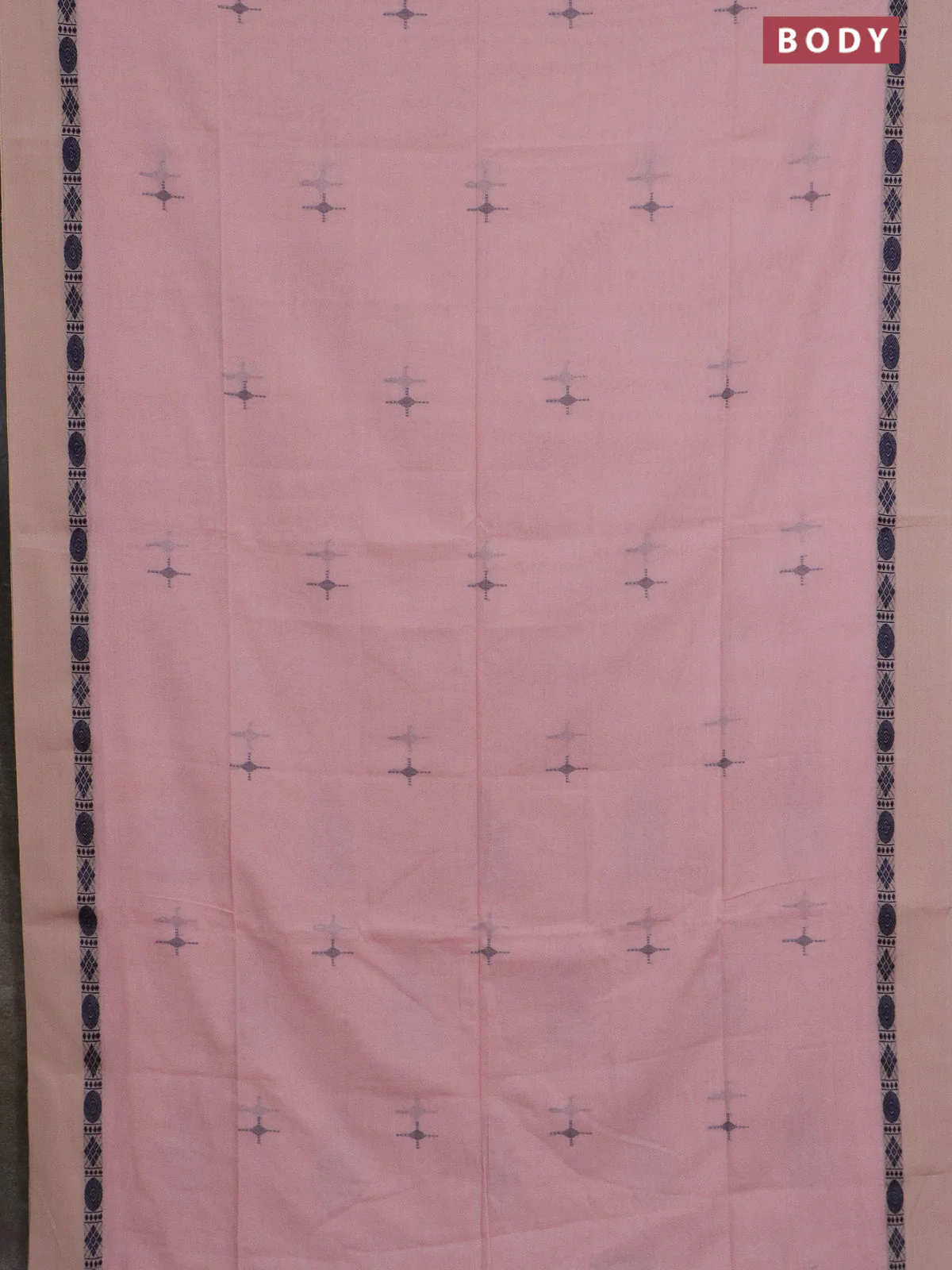 Bengal soft cotton saree peach with thread woven buttas and thread woven simple border - Image 2
