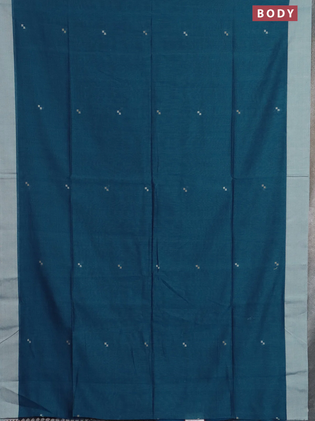 Bengal soft cotton saree peacock blue and beige with thread woven buttas and simple border - Image 2
