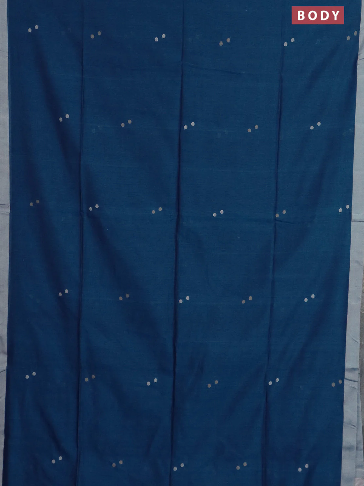 Bengal soft cotton saree peacock blue and beige with thread woven buttas and simple border - Image 2
