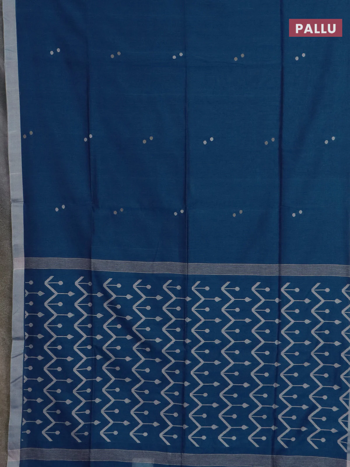 Bengal soft cotton saree peacock blue and beige with thread woven buttas and simple border - Image 3