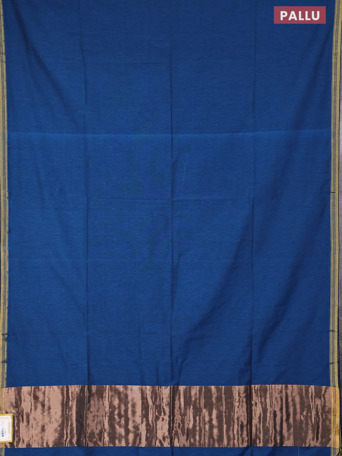 Bengal soft cotton saree peacock blue with plain body and zari woven piping border - Image 3