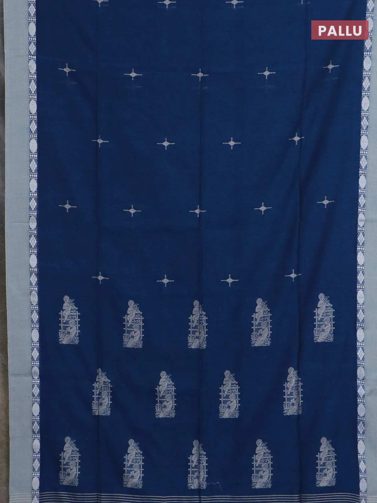 Bengal soft cotton saree peacock blue with thread woven buttas and thread woven simple border - Image 3