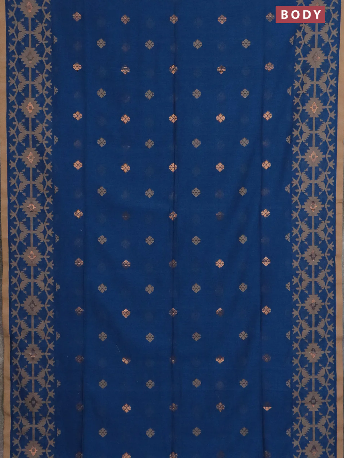 Bengal soft cotton saree peacock blue with thread & zari woven buttas and thread woven border - Image 2