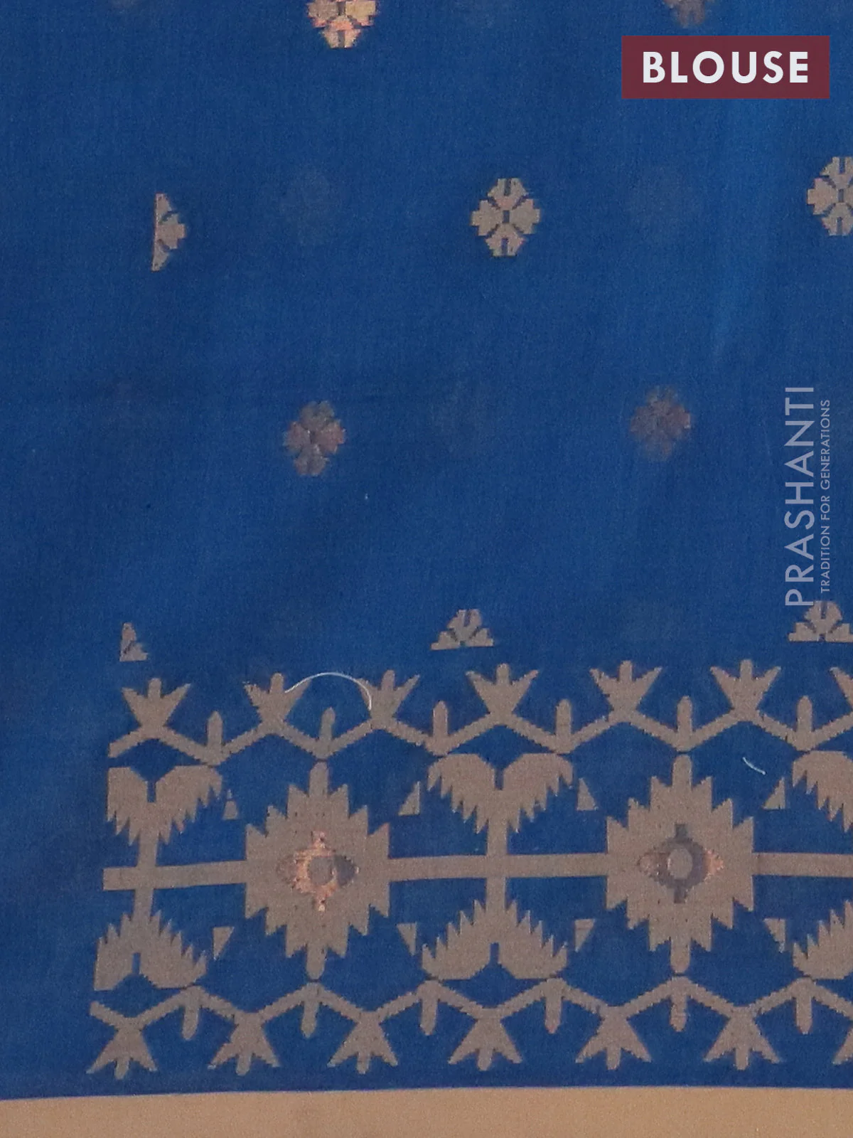 Bengal soft cotton saree peacock blue with thread & zari woven buttas and thread woven border - Image 4