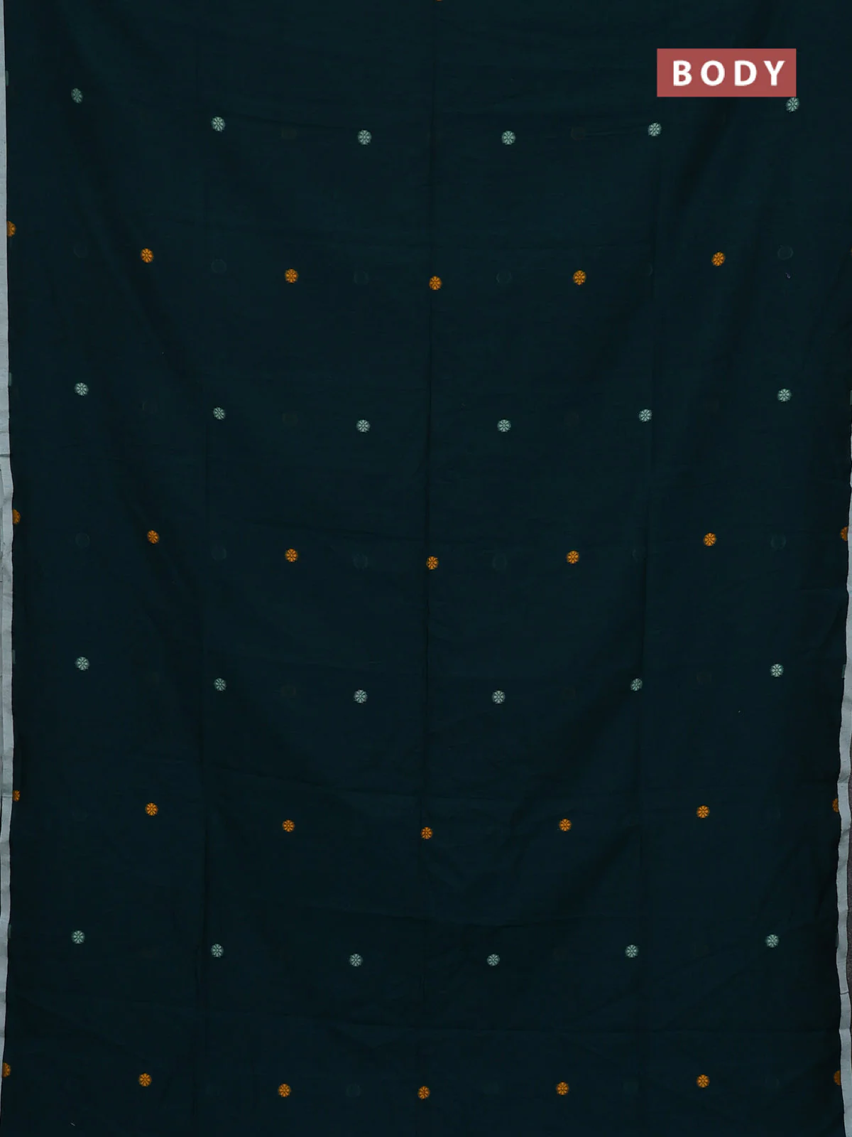 Bengal soft cotton saree peacock green and off white with thread woven buttas and piping border - Image 2