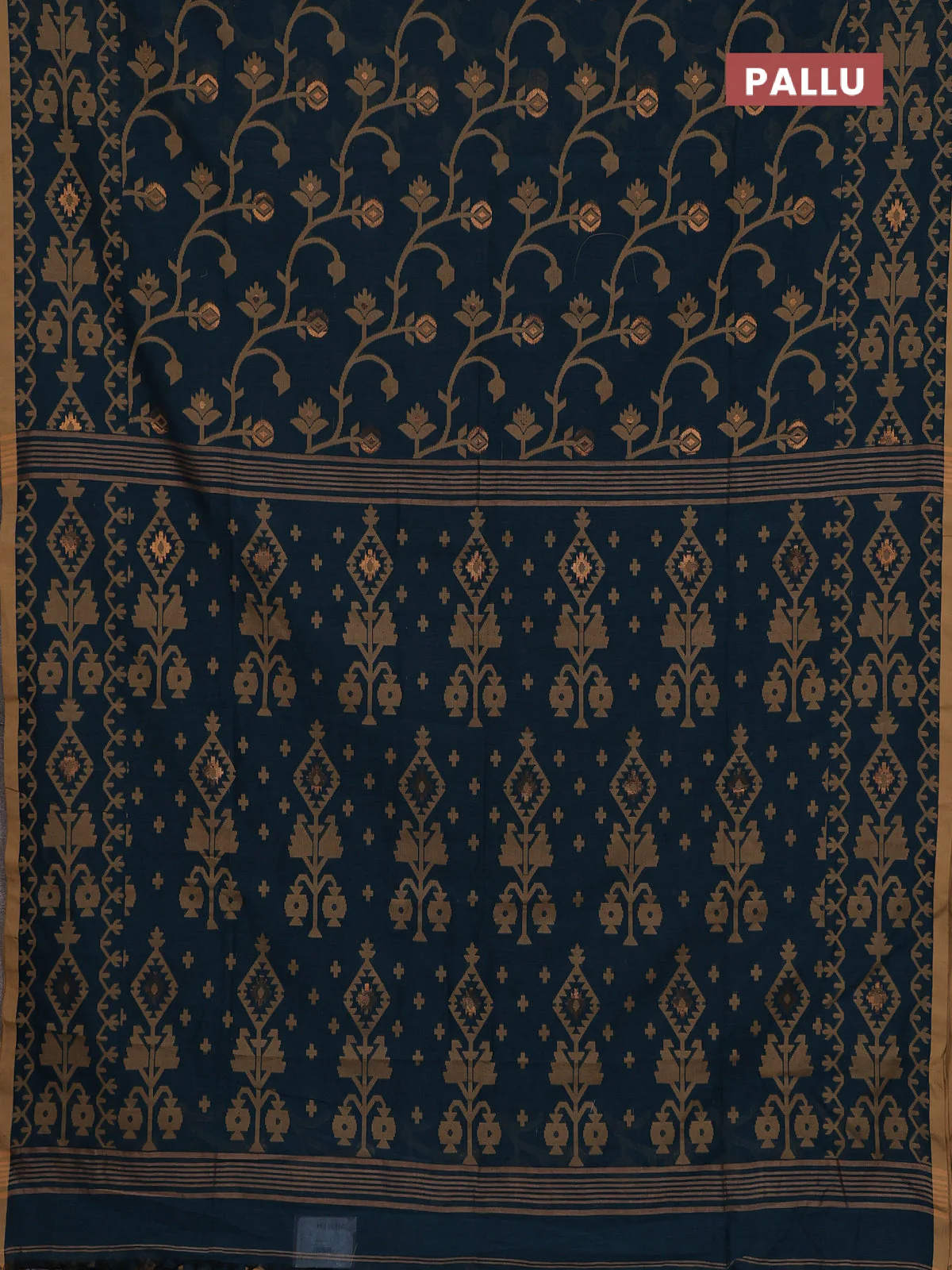 Bengal soft cotton saree peacock green and sandal with allover thread & zari weaves and thread woven border - Image 3
