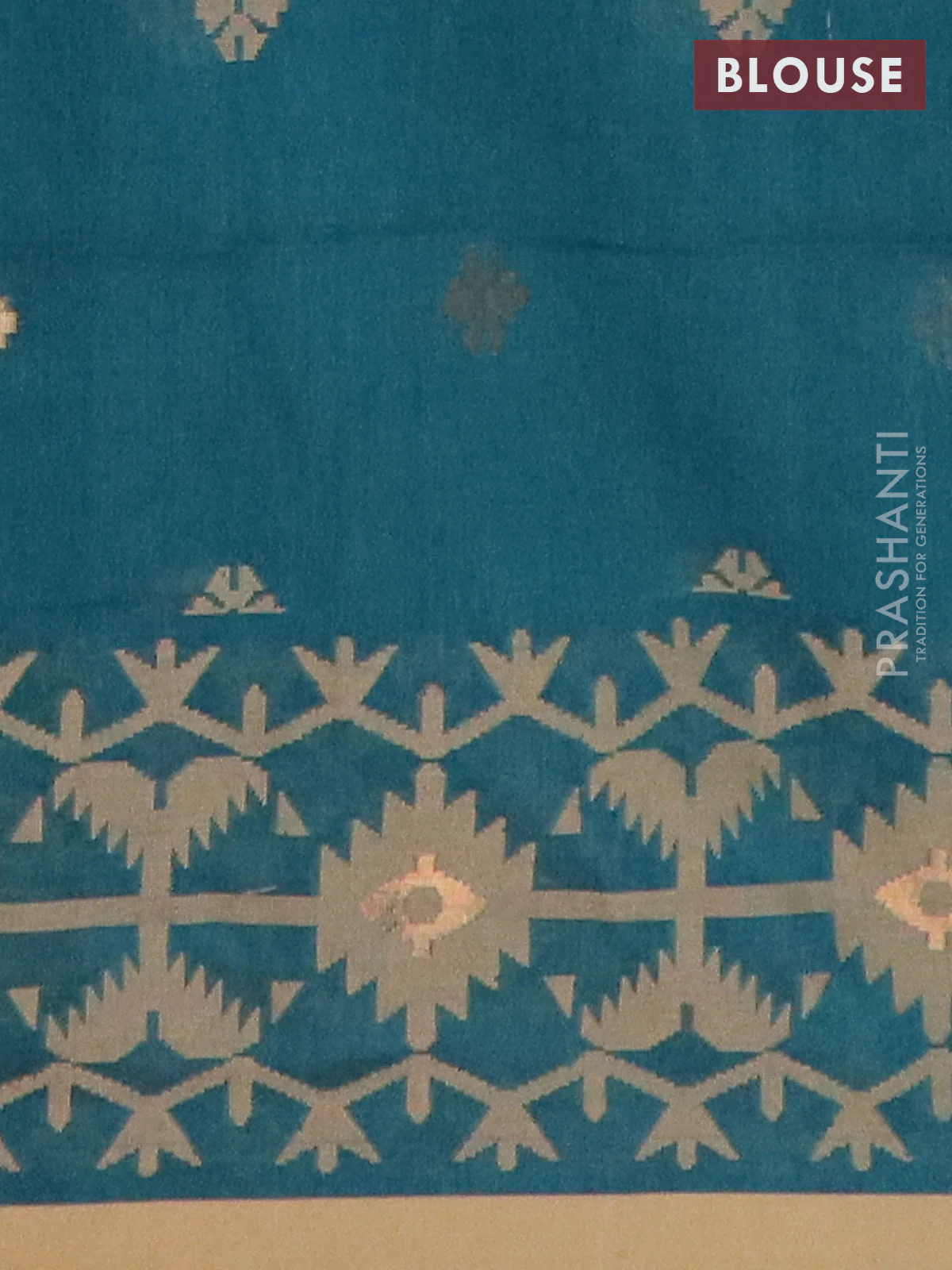 Bengal soft cotton saree peacock green and sandal with thread & zari woven buttas and thread woven border - Image 4