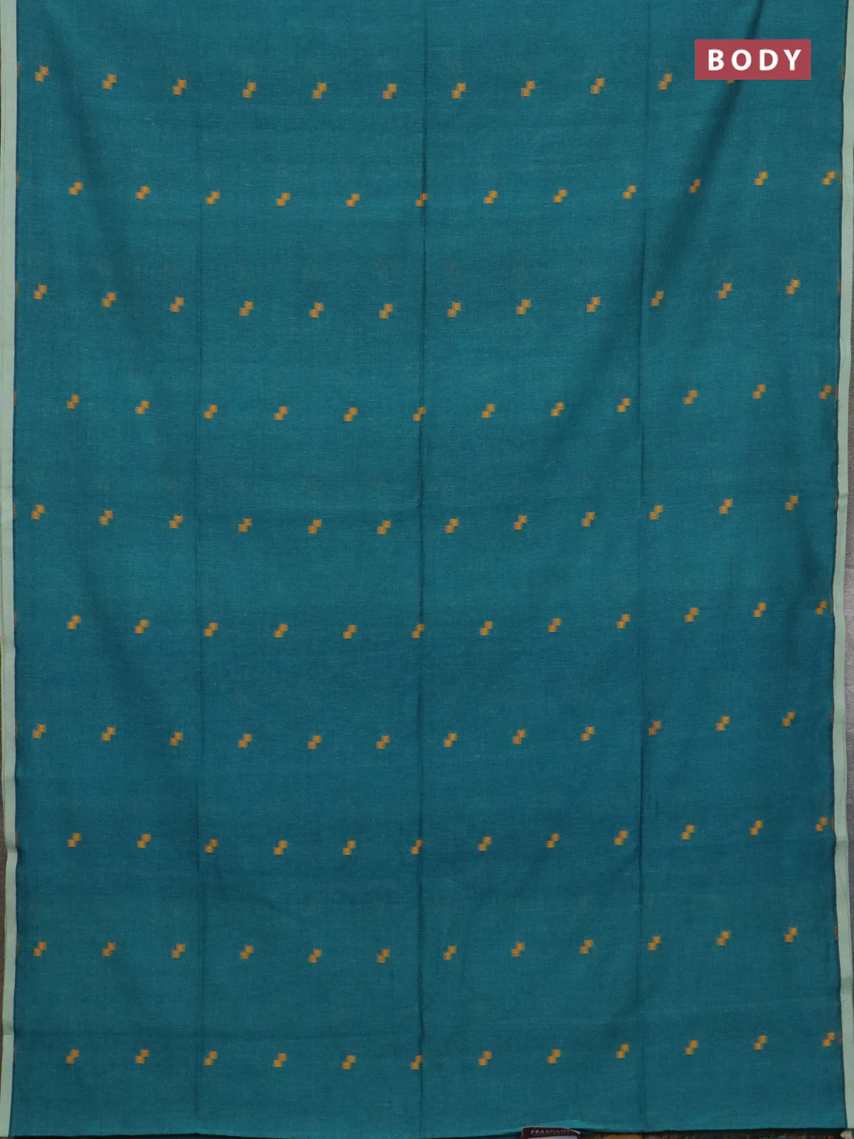 Bengal soft cotton saree peacock green with thread woven buttas and piping border - Image 2