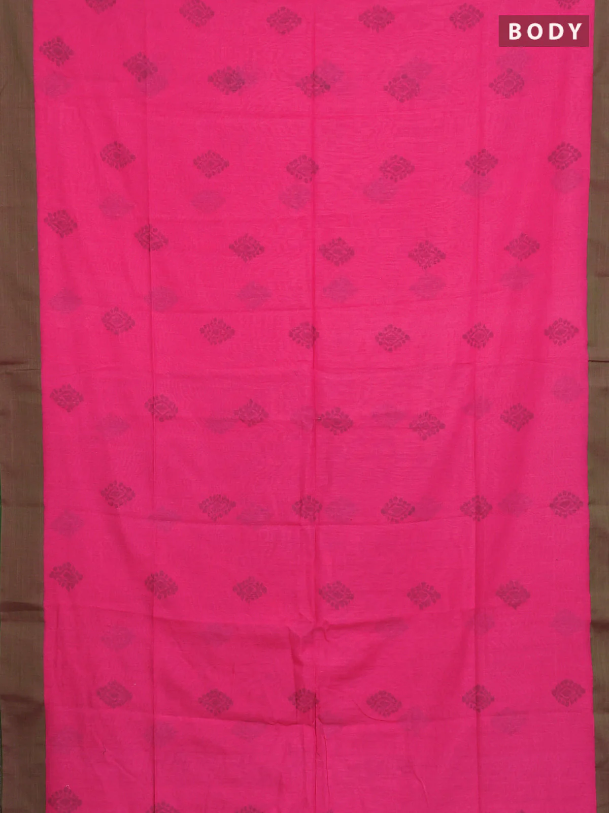 Bengal soft cotton saree pink and green with allover butta weaves and simple border - Image 2