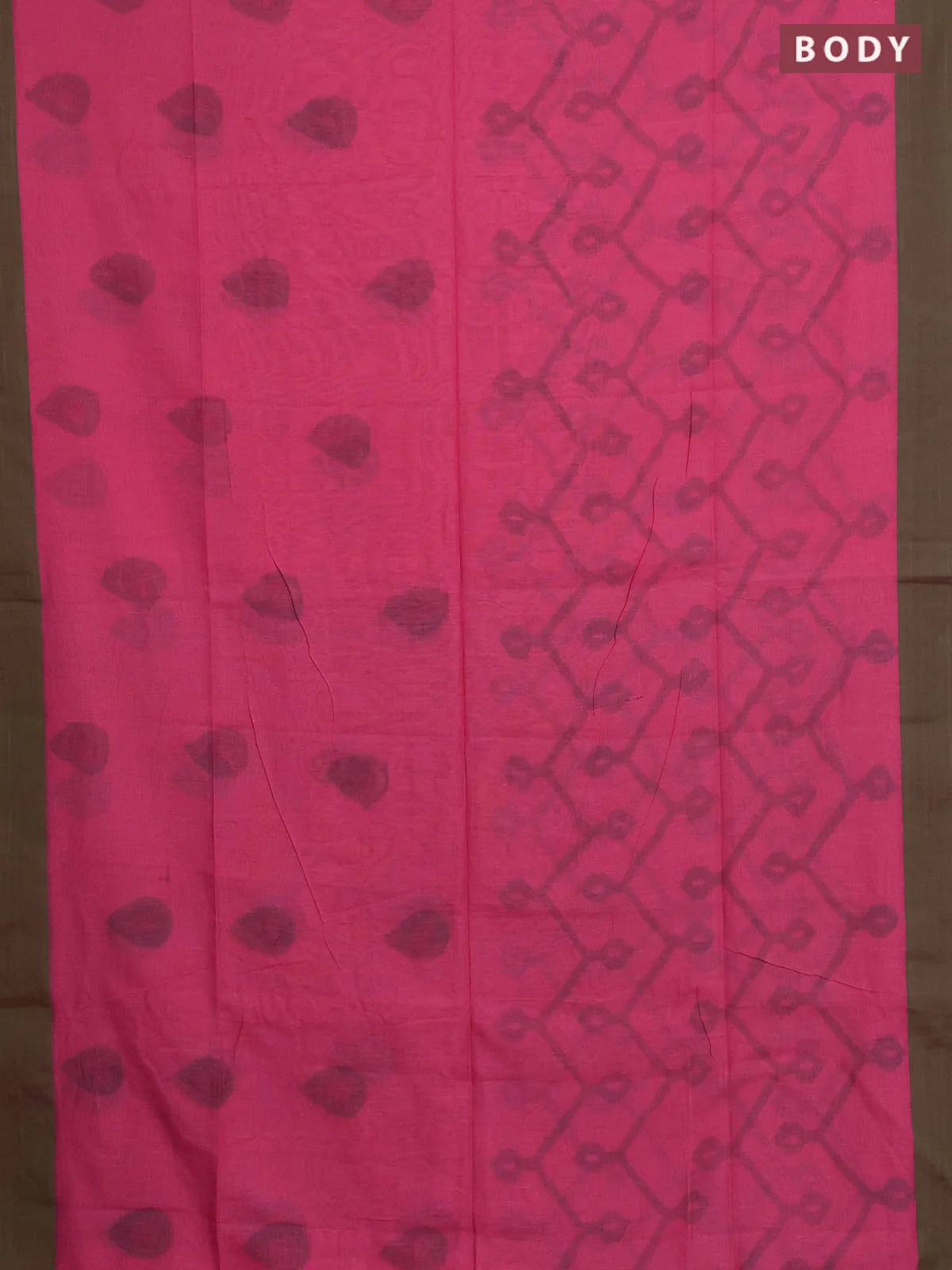 Bengal soft cotton saree pink and green with allover butta weaves and simple border - Image 2
