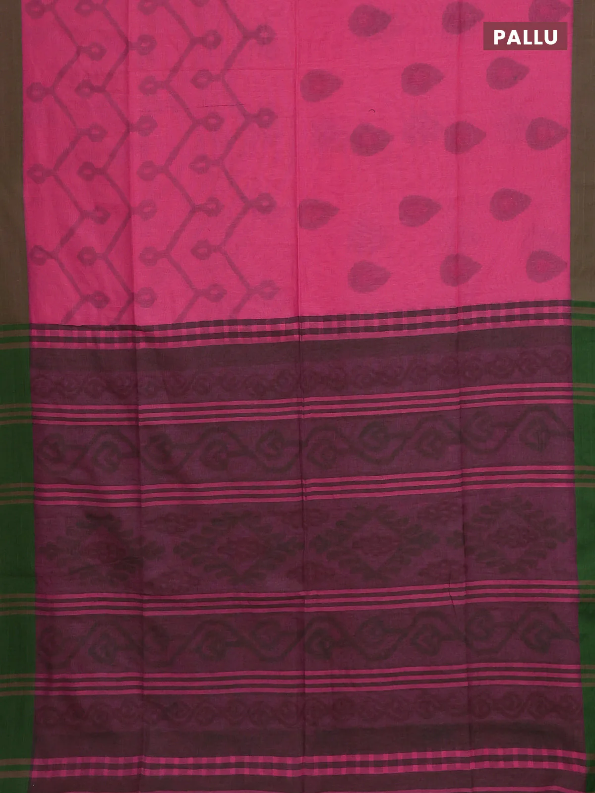 Bengal soft cotton saree pink and green with allover butta weaves and simple border - Image 3