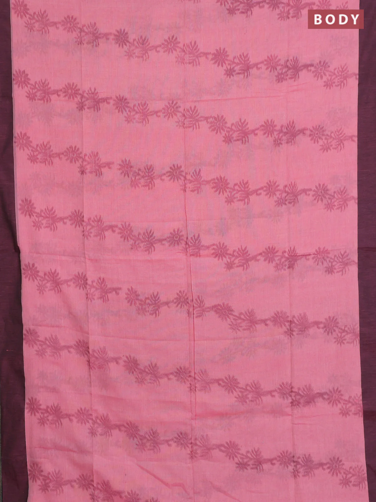 Bengal soft cotton saree pink and green with allover weaves and simple border - Image 2