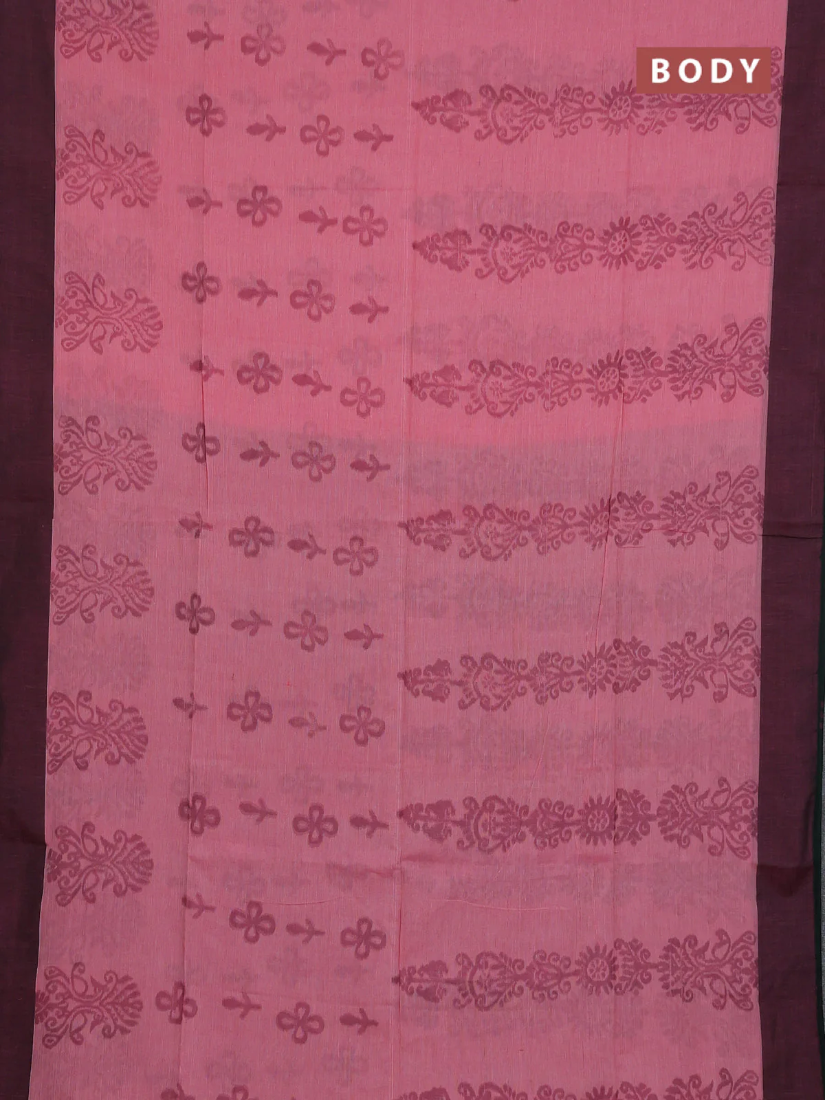 Bengal soft cotton saree pink and green with allover weaves and simple border - Image 2