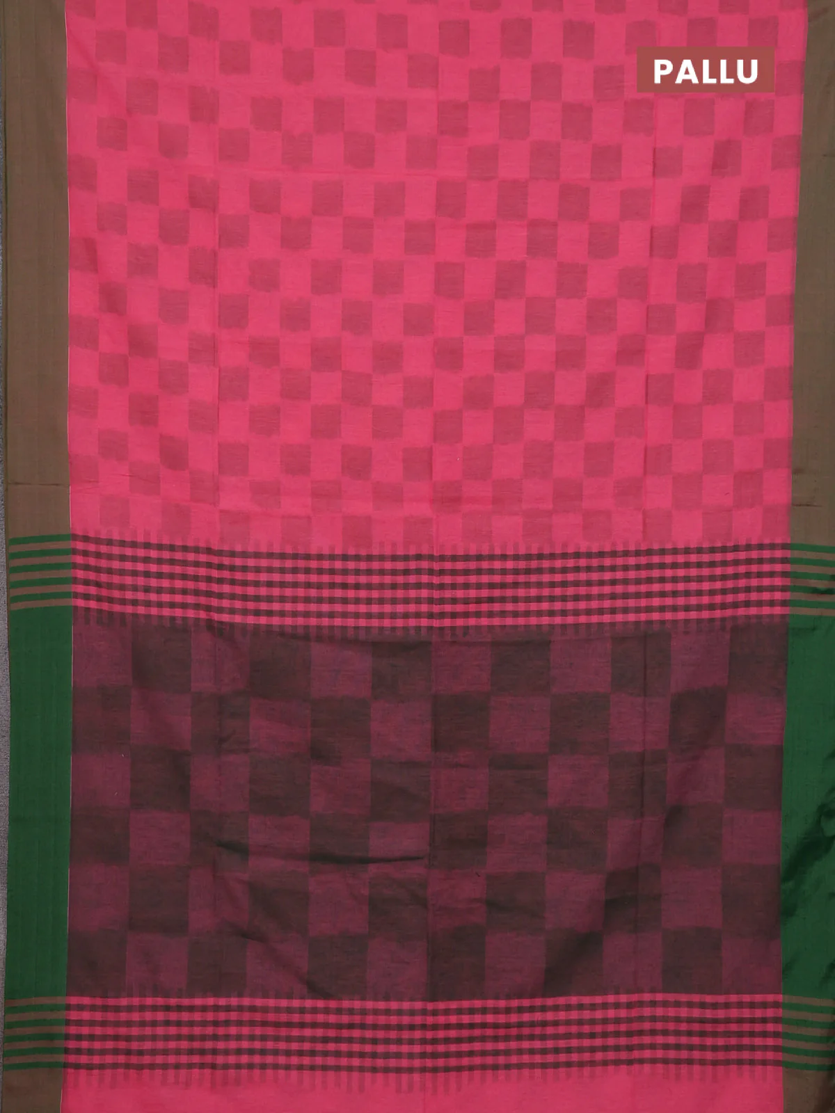 Bengal soft cotton saree pink and green with allover weaves and simple border - Image 3