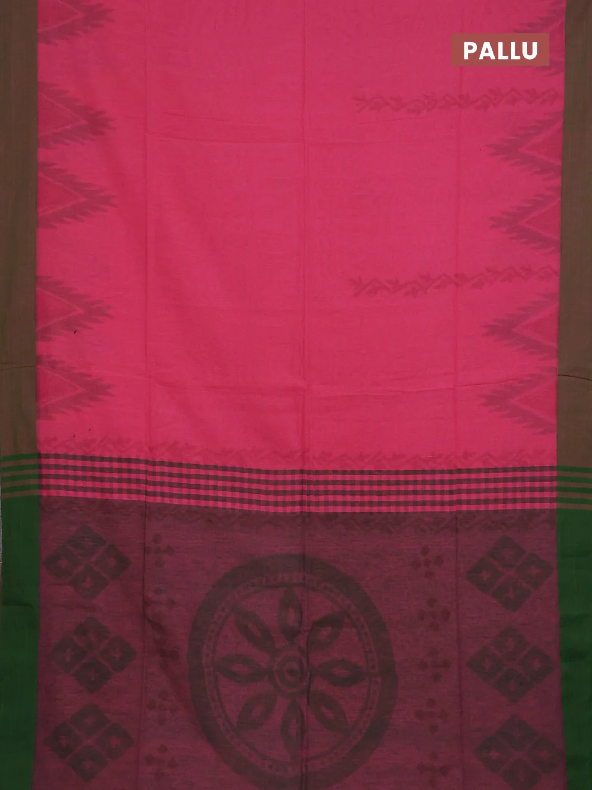 Bengal soft cotton saree pink and green with weaves and simple border - Image 3