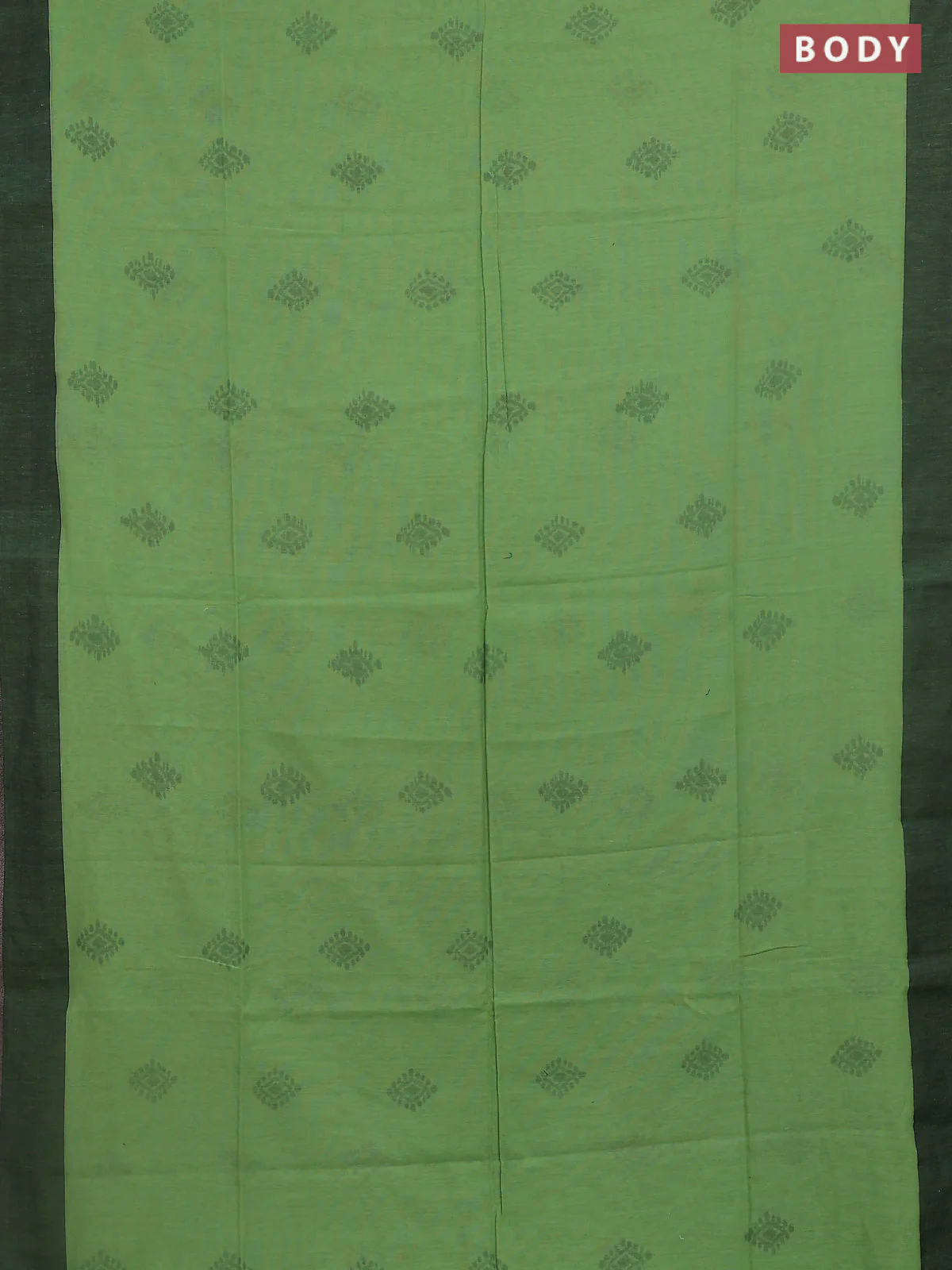 Bengal soft cotton saree pista green and black with allover butta weaves and simple border - Image 2