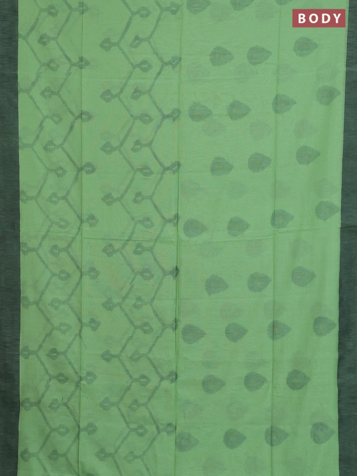 Bengal soft cotton saree pista green and black with allover butta weaves and simple border - Image 2