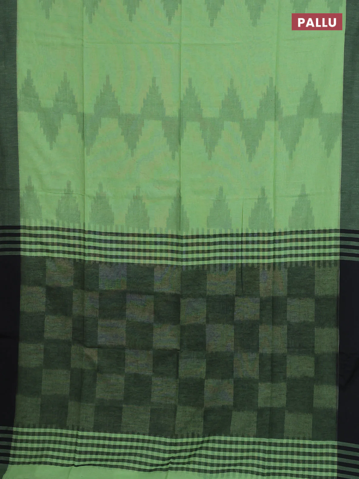 Bengal soft cotton saree pista green and black with allover weaves and simple border - Image 3