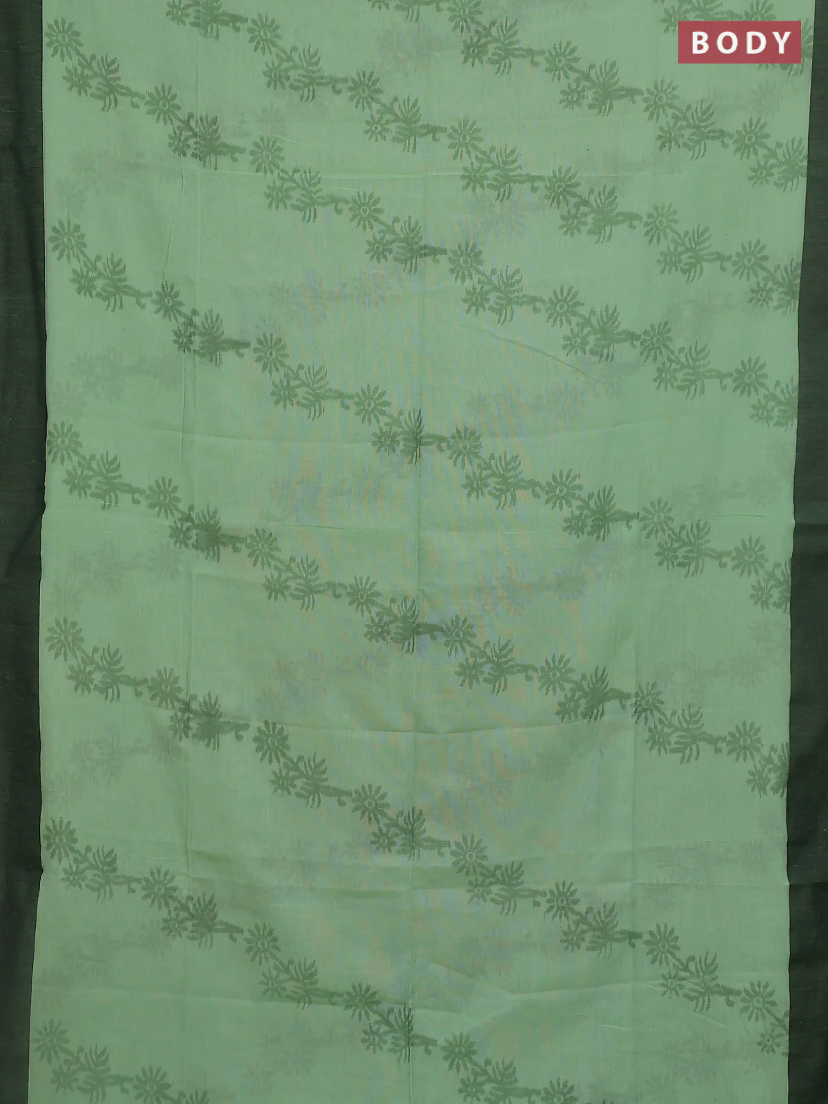 Bengal soft cotton saree pista green and black with allover weaves and simple border - Image 2
