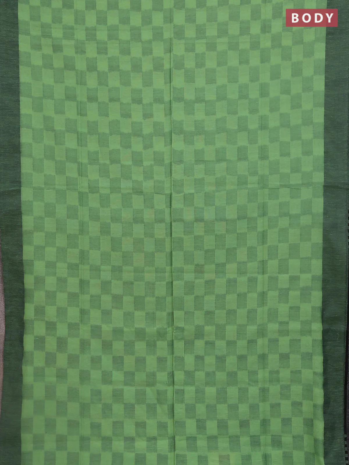 Bengal soft cotton saree pista green and black with allover weaves and simple border - Image 2