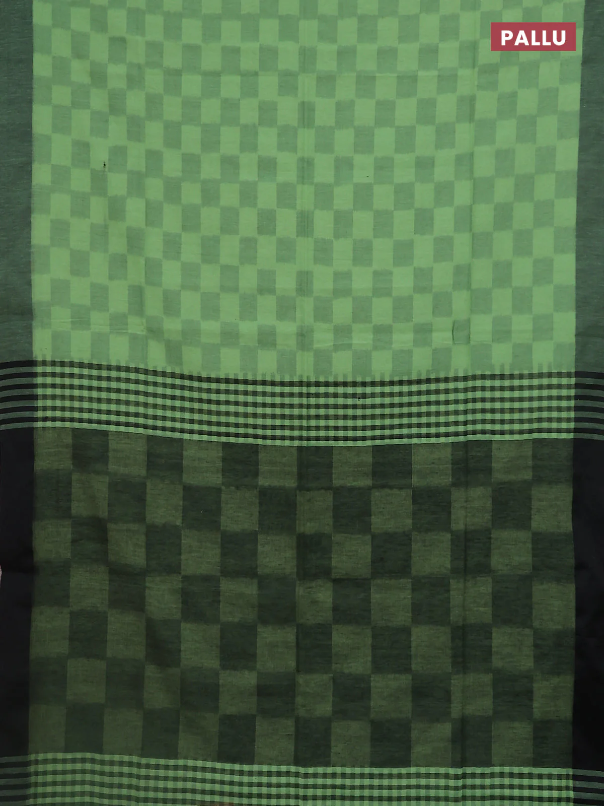 Bengal soft cotton saree pista green and black with allover weaves and simple border - Image 3