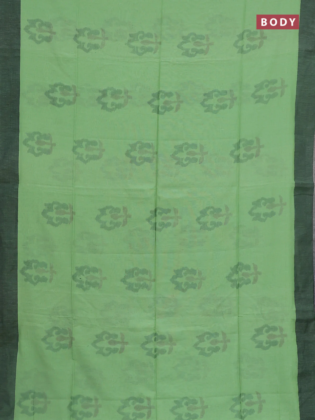 Bengal soft cotton saree pista green and black with allover weaves and simple border - Image 2