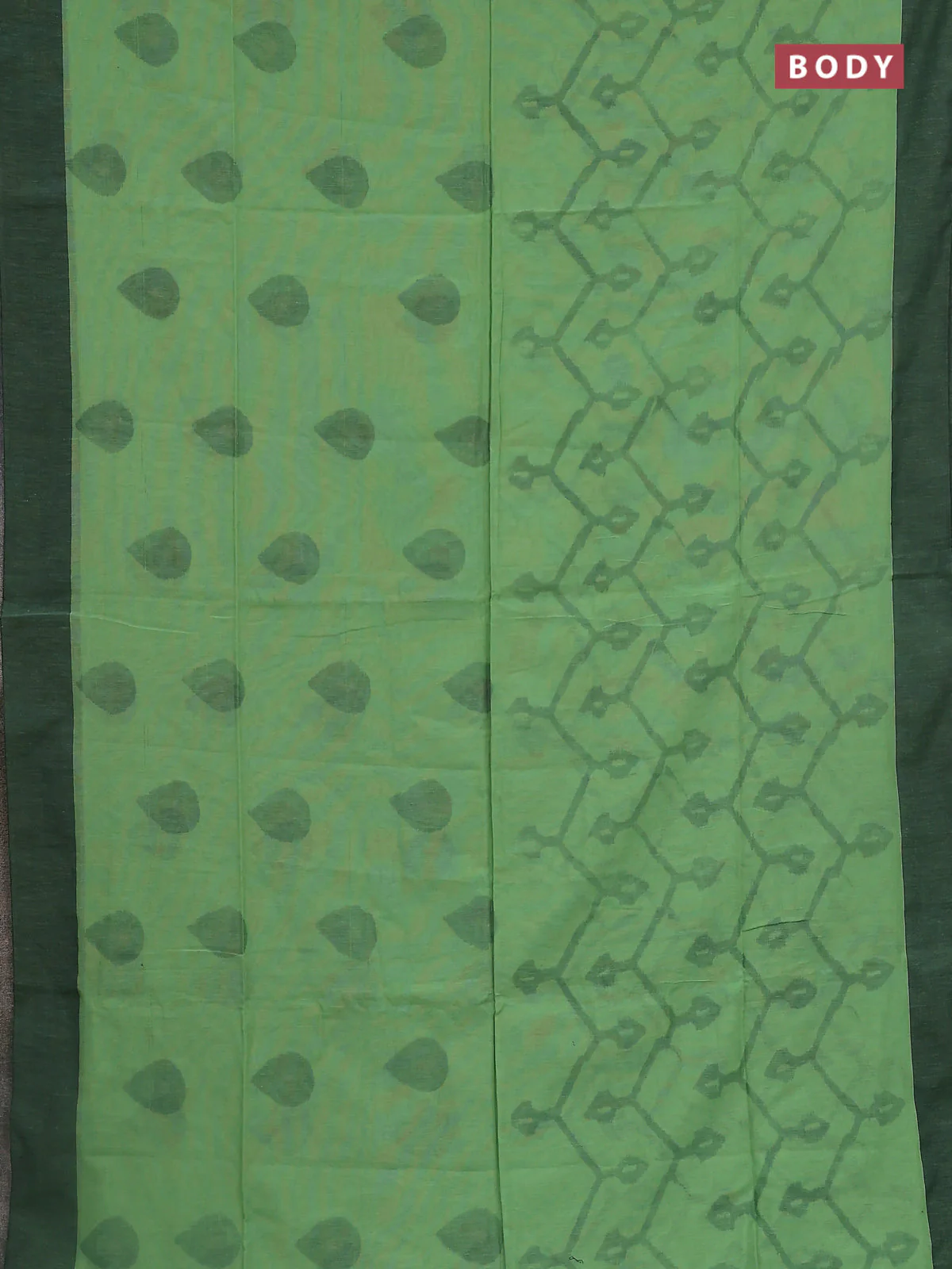 Bengal soft cotton saree pista green and black with allover weaves and simple border - Image 2