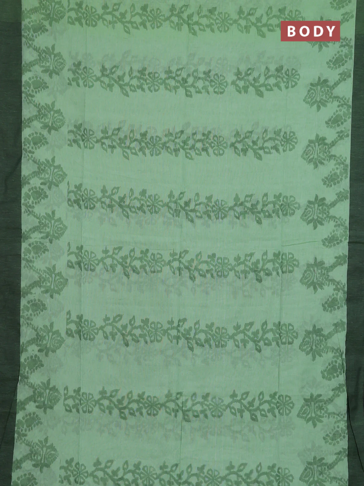 Bengal soft cotton saree pista green and black with allover weaves and simple border - Image 2
