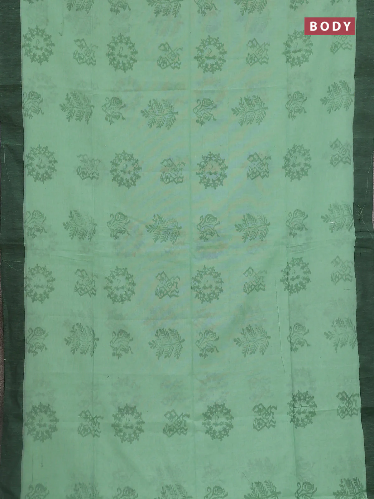 Bengal soft cotton saree pista green and black with butta weaves and simple border - Image 2