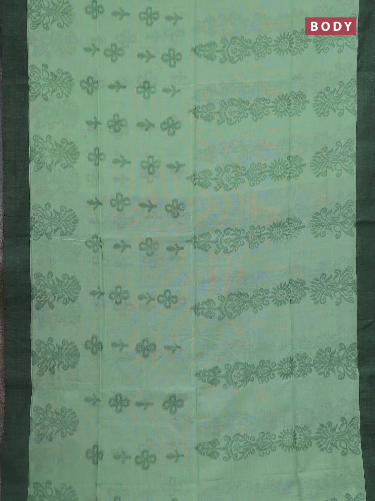 Bengal soft cotton saree pista green and grey with allover weaves and simple border - Image 2