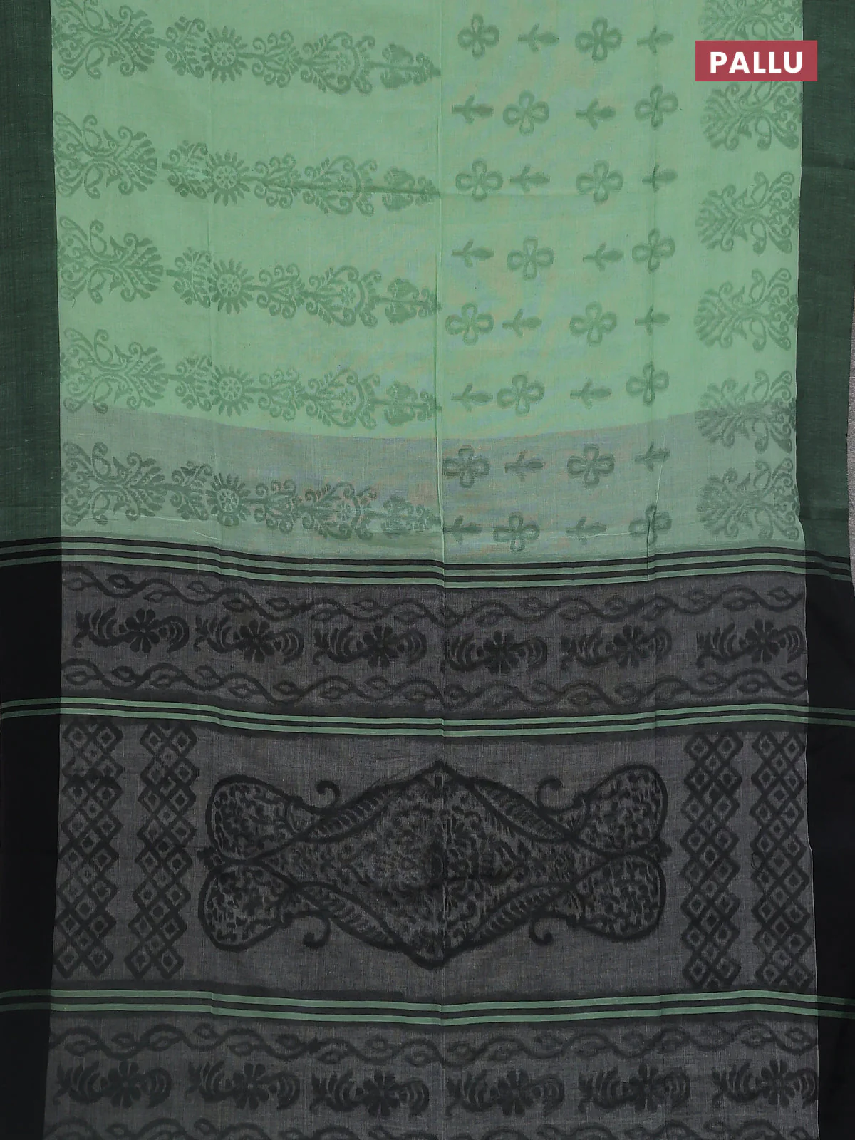 Bengal soft cotton saree pista green and grey with allover weaves and simple border - Image 3