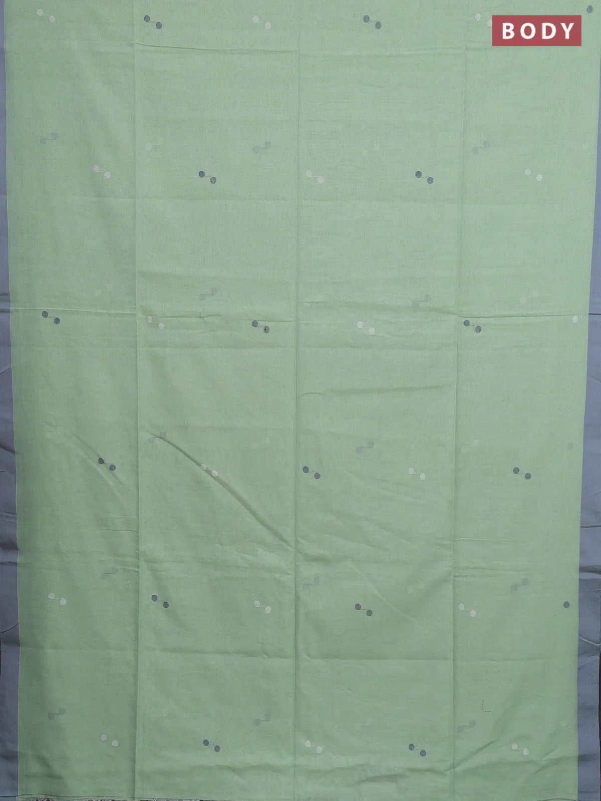 Bengal soft cotton saree pista green and grey with thread woven buttas and simple border - Image 2