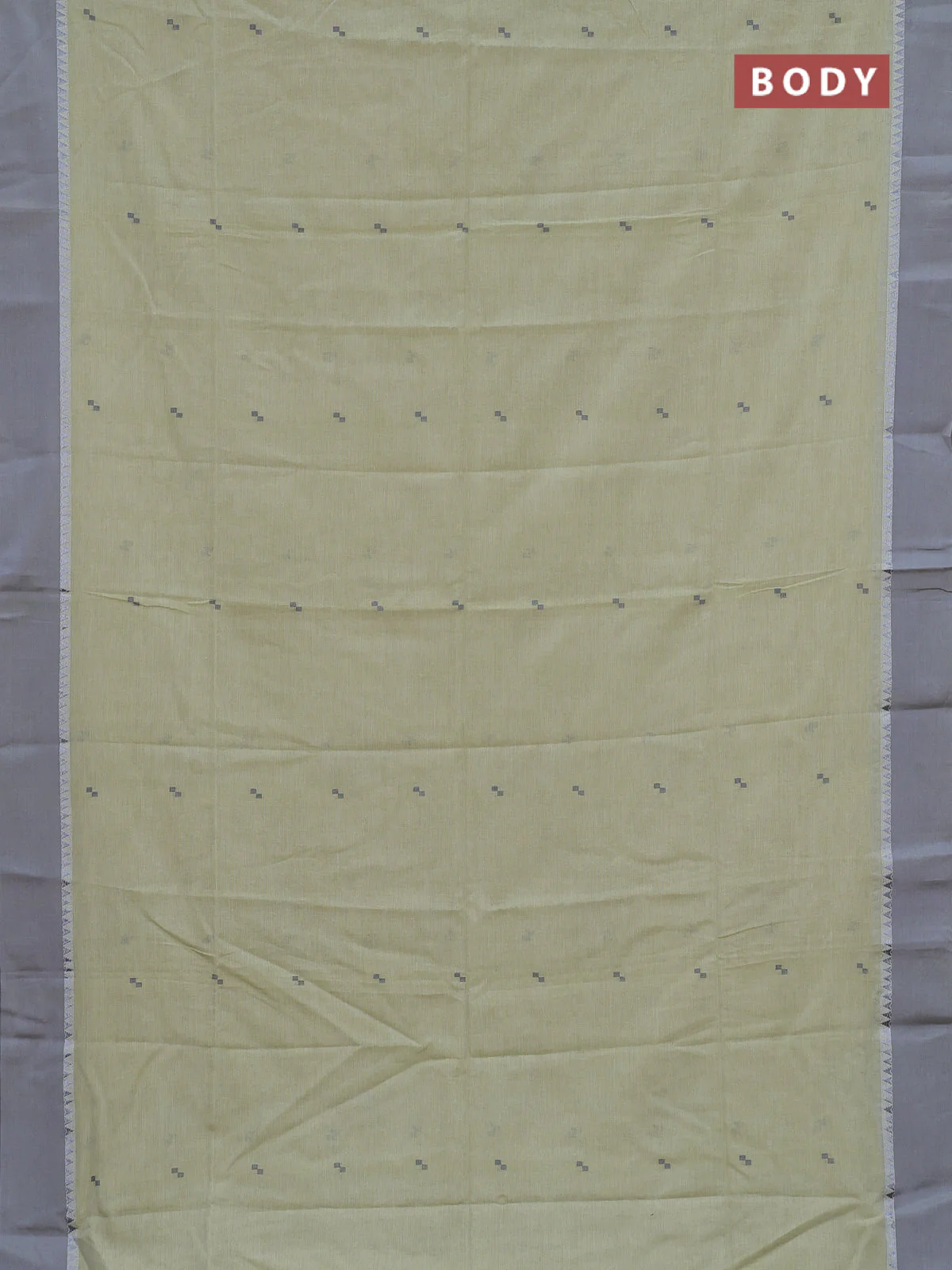 Bengal soft cotton saree pista green and grey with thread woven buttas and temple design simple border - Image 2