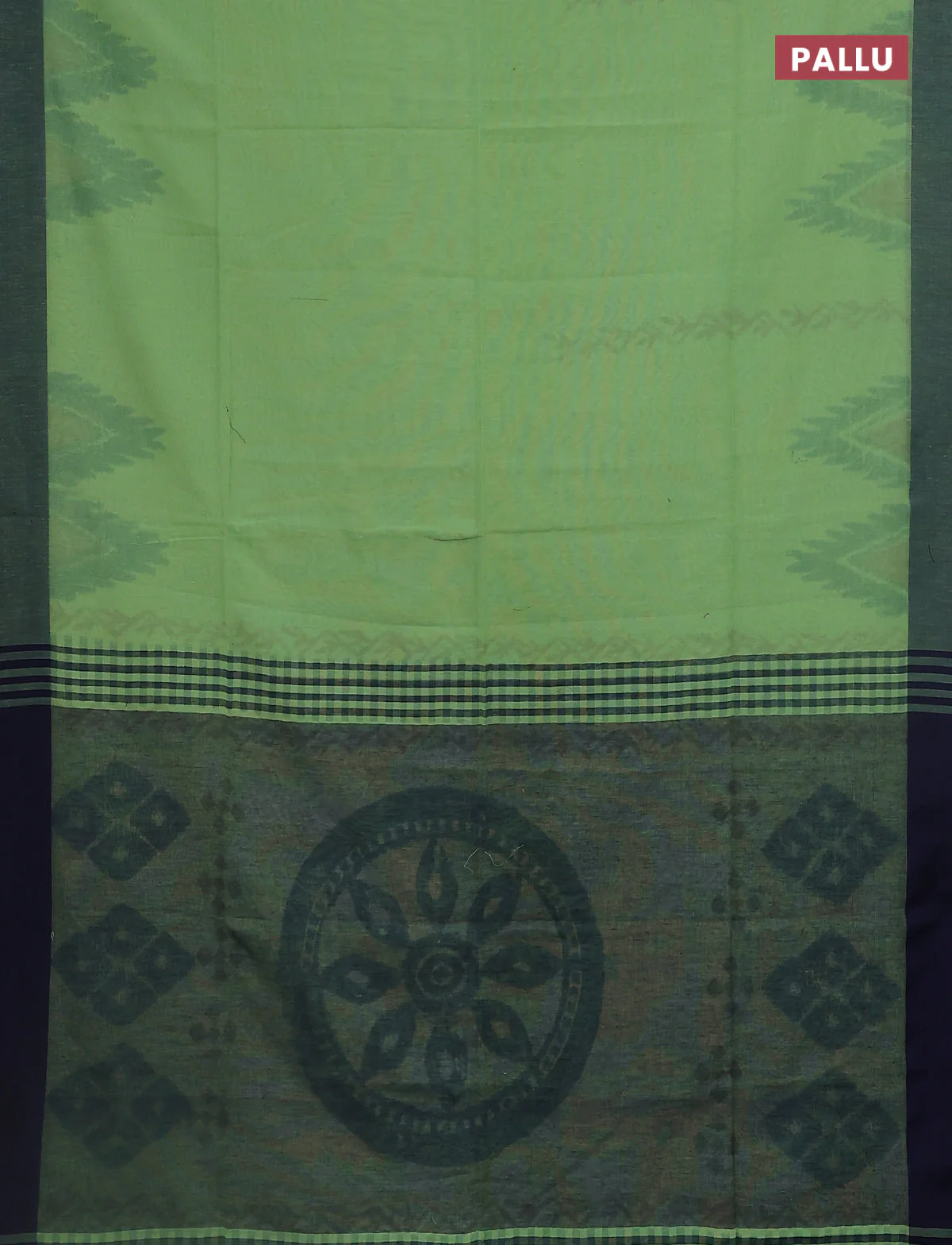Bengal soft cotton saree pista green and navy blue with allover butta weaves and simple border - Image 3
