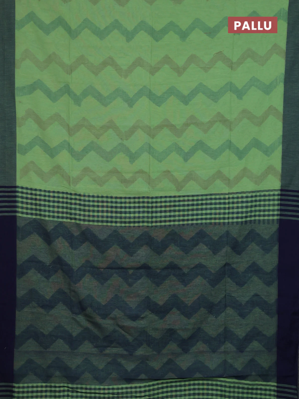 Bengal soft cotton saree pista green and navy blue with allover weaves and simple border - Image 3