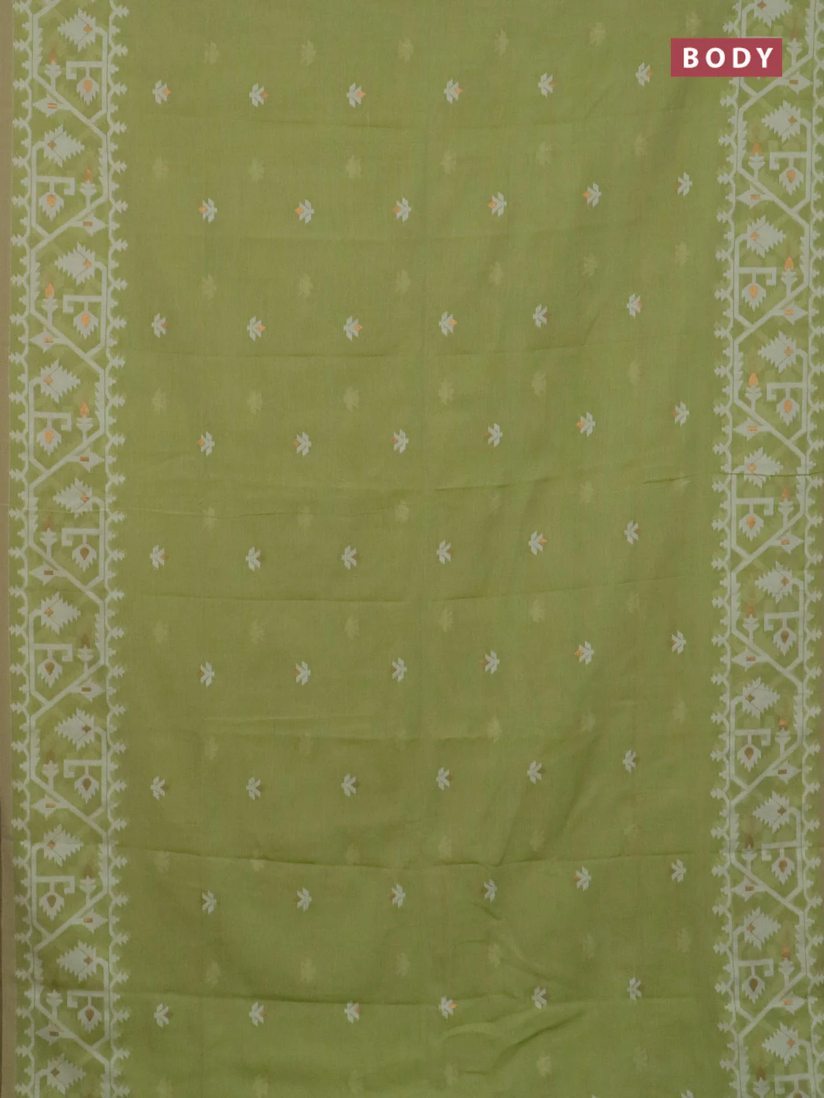 Bengal soft cotton saree pista green and sandal with thread & zari woven buttas and thread woven border - Image 2