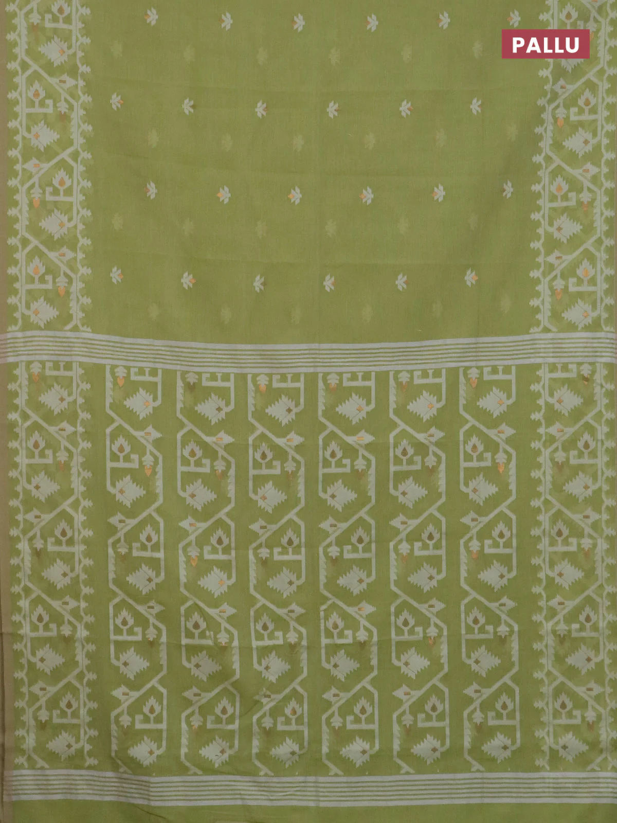 Bengal soft cotton saree pista green and sandal with thread & zari woven buttas and thread woven border - Image 3
