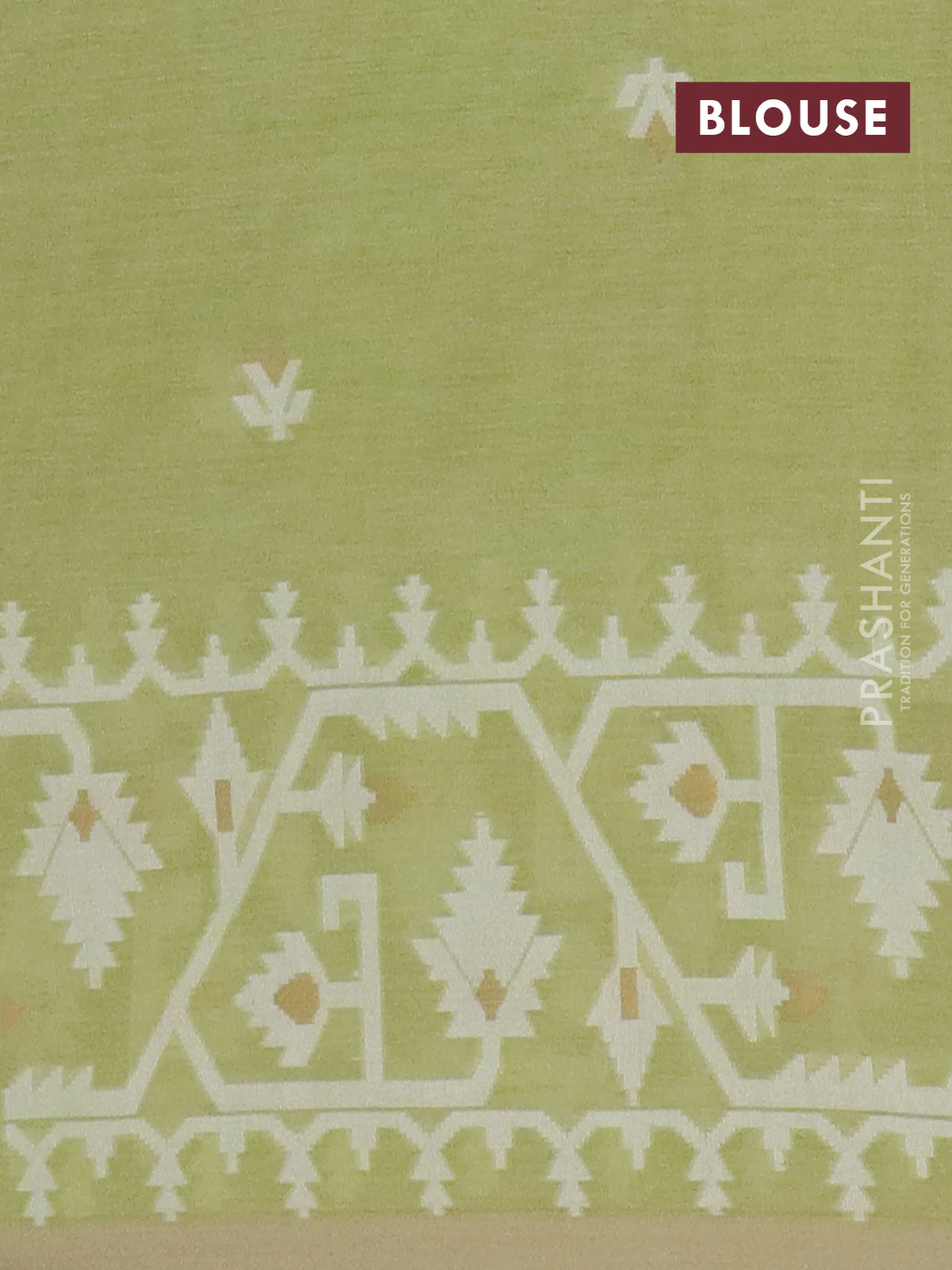 Bengal soft cotton saree pista green and sandal with thread & zari woven buttas and thread woven border - Image 4