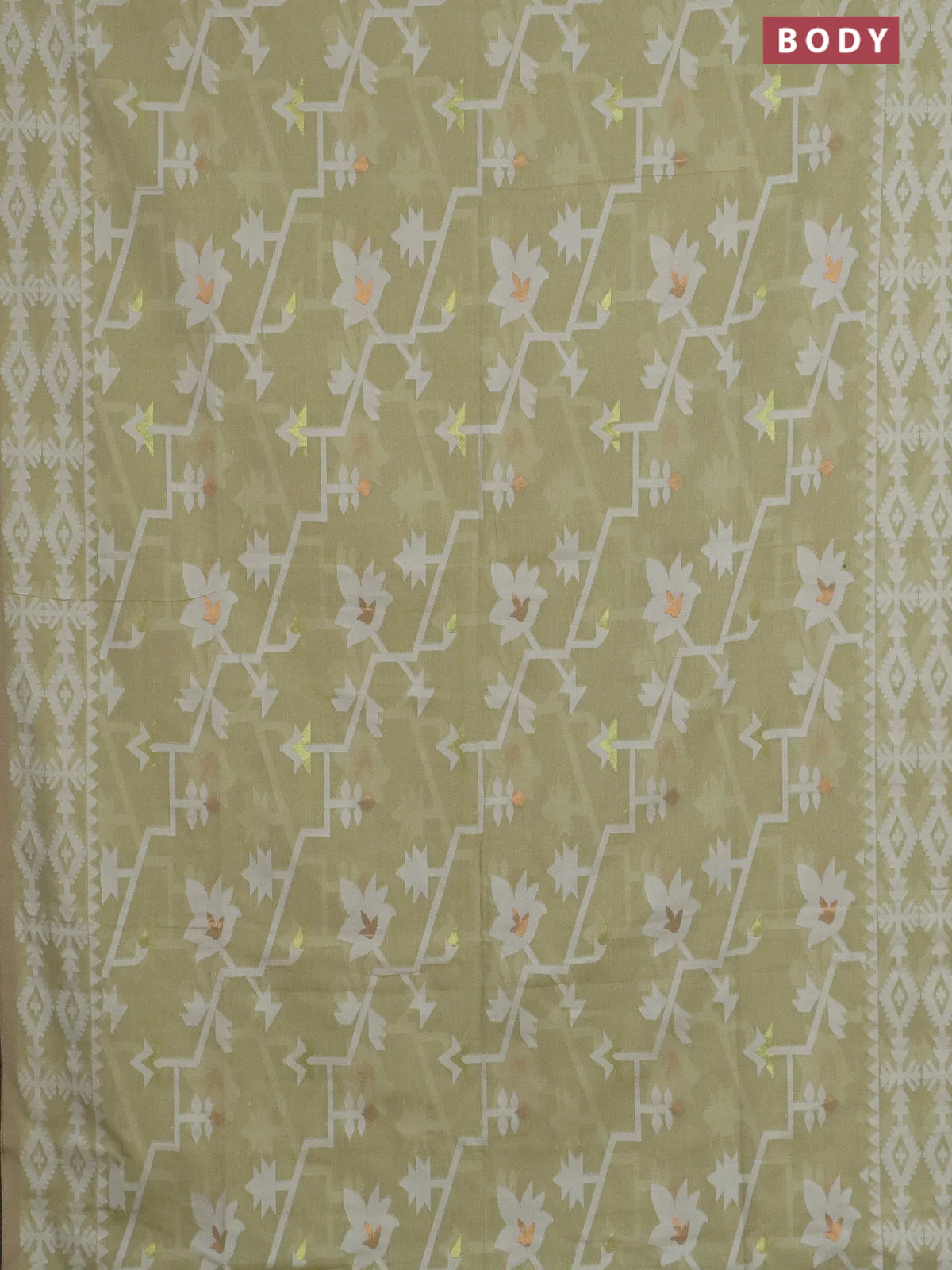 Bengal soft cotton saree pista green with allover thread weaves and thread woven border - Image 2