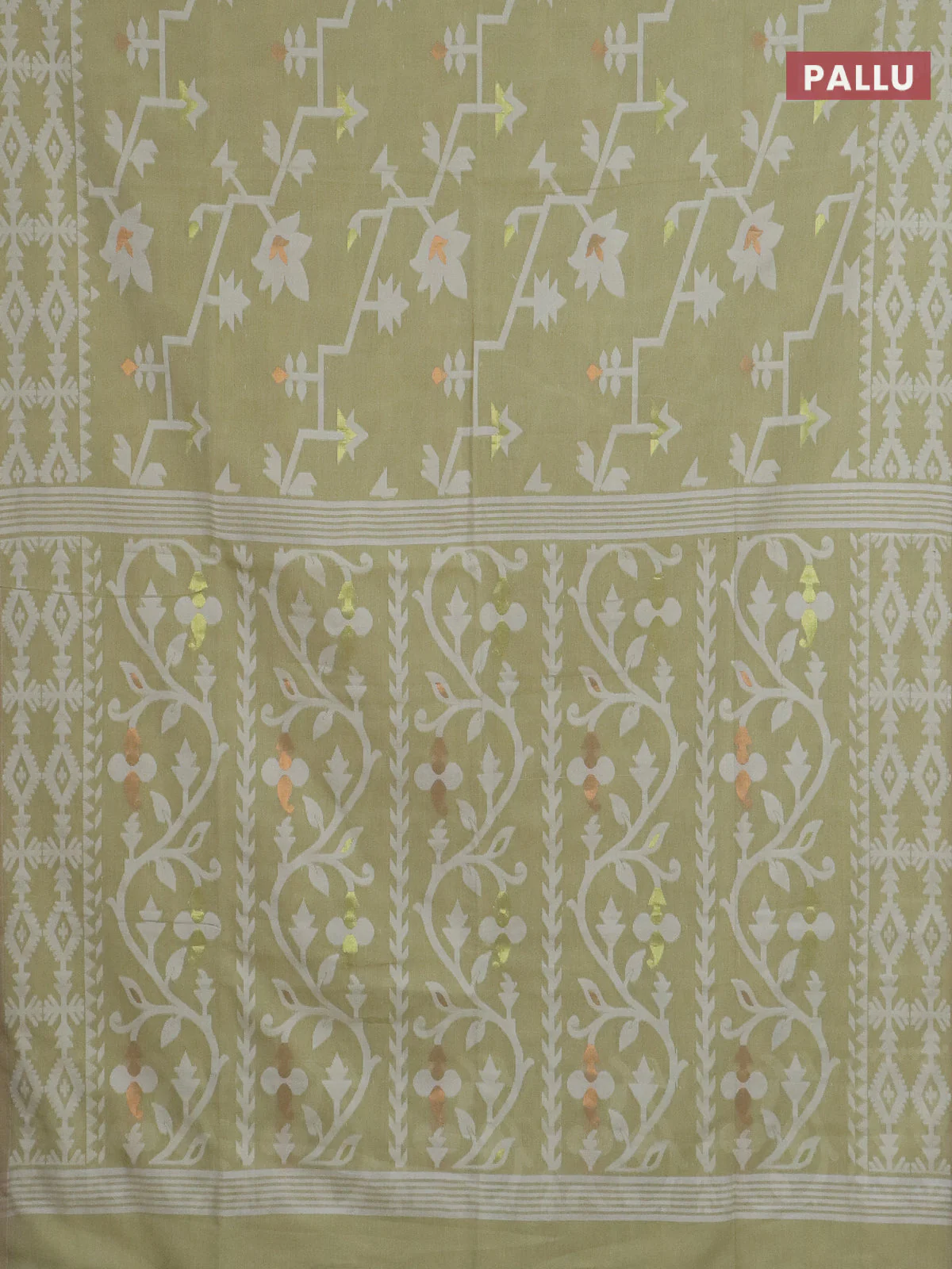 Bengal soft cotton saree pista green with allover thread weaves and thread woven border - Image 3