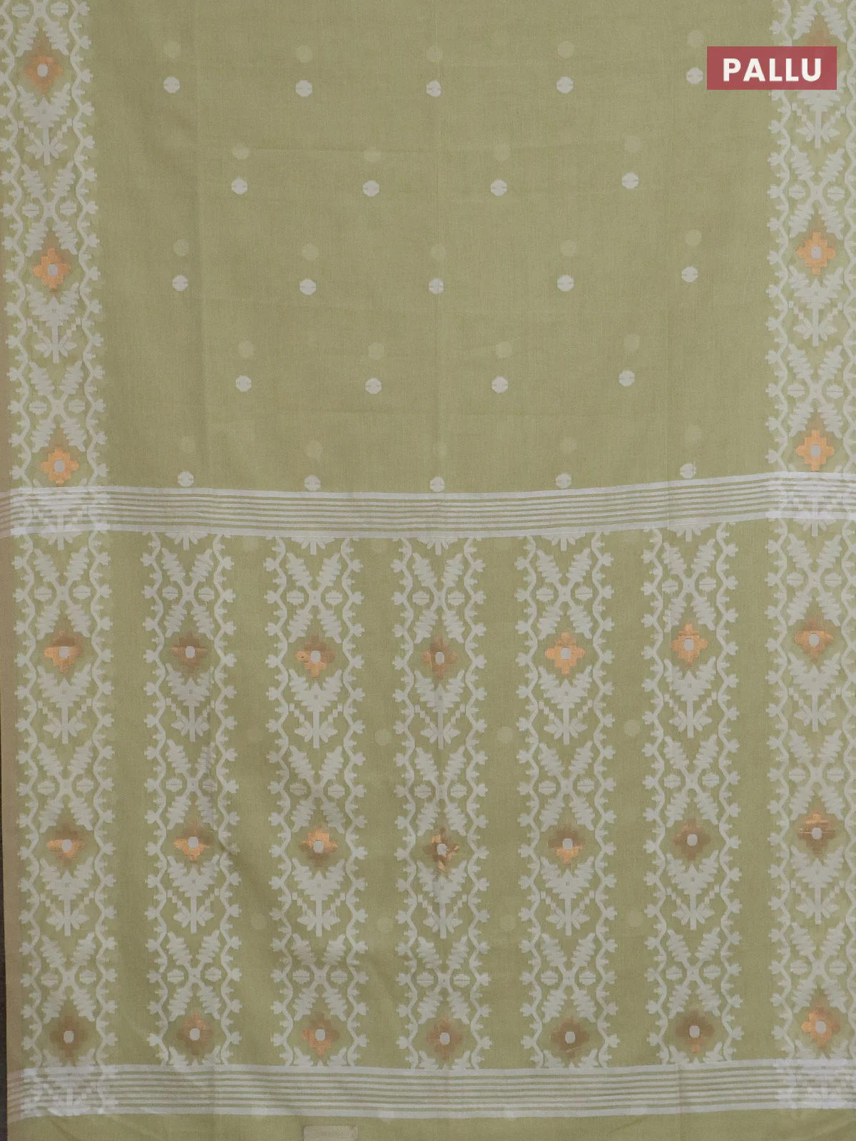 Bengal soft cotton saree pista green with thread woven buttas and thread woven border - Image 3